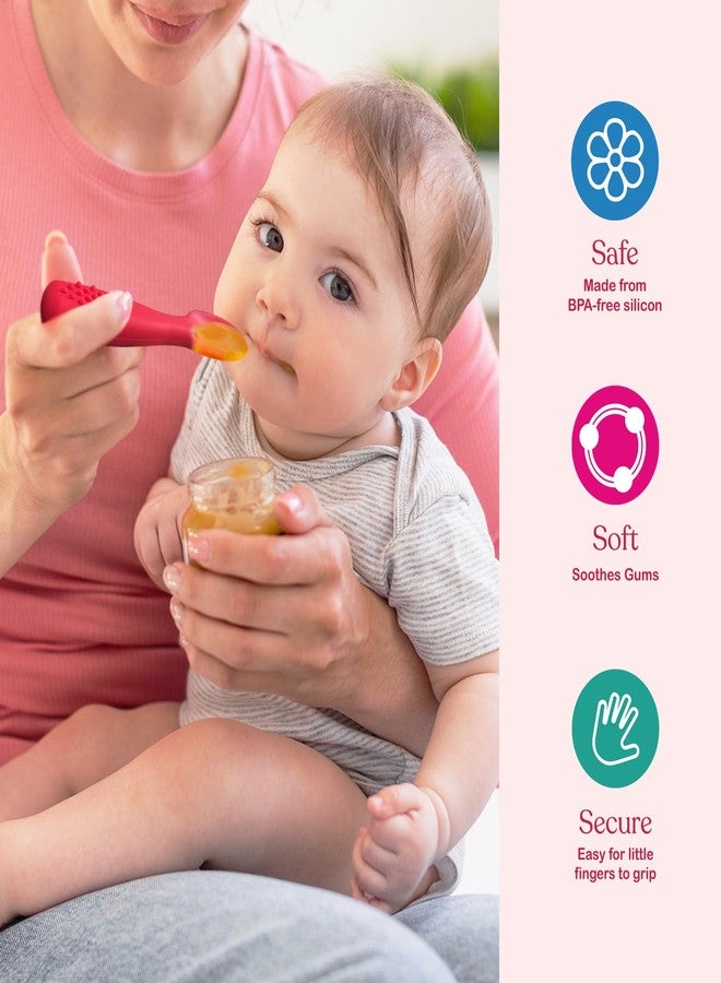 SPERRIC Silicone Baby Spoon Set | Baby Spoons Self Feeding 6 Months | BPA Free Baby Led Weaning Spoons Stage 1 & 2 for Kids 6+ Months | Silicone Baby Feeding Spoon Set - 4 Spoons, Dark/Light Pink - Image 2